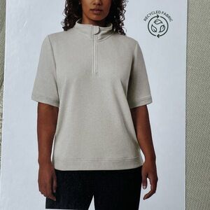 Mondetta Women's L Short Sleeve Soft Terry 1/4 Zip Beige d1353